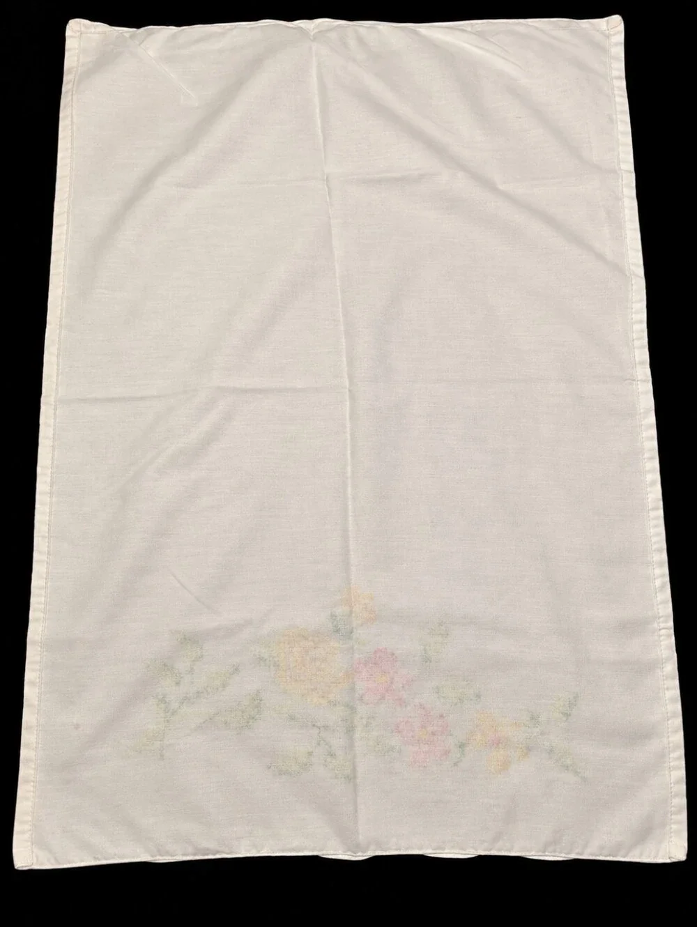 Vintage Handmade Embroidered Floral Pillowcase White Cottagecore Bedding